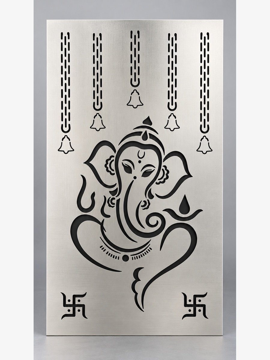 Ganesha with hanging bells laser-cut metal panel design