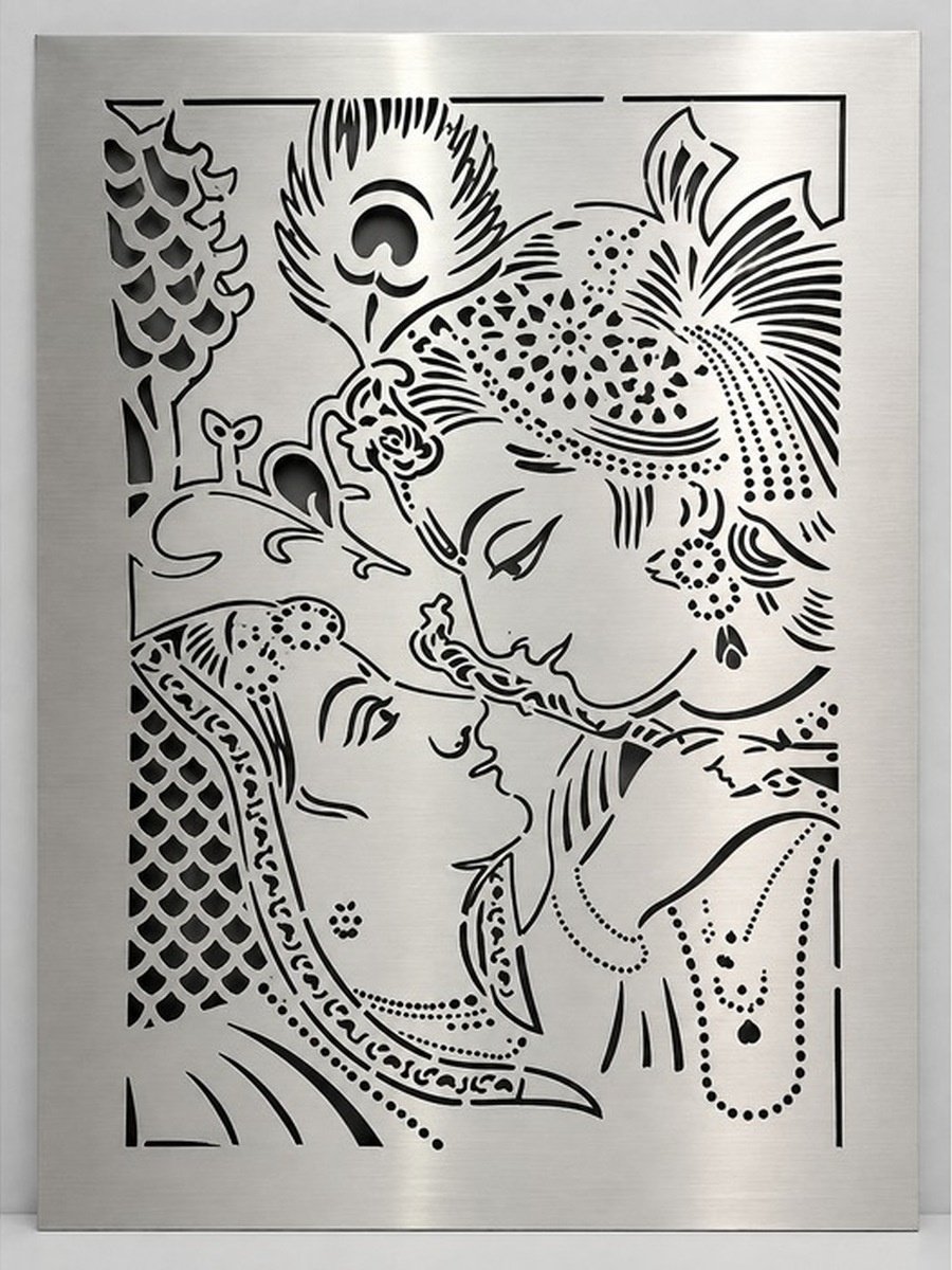 Krishna and Radha laser-cut metal panel design