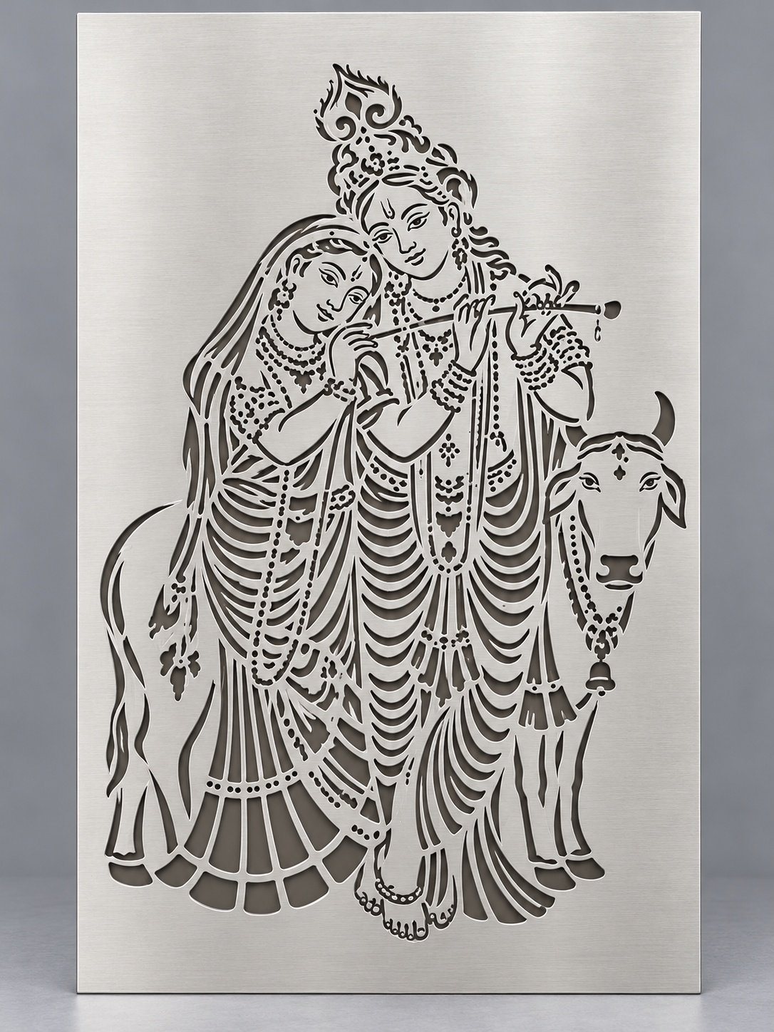 Radha Krishna with cow laser-cut metal panel design