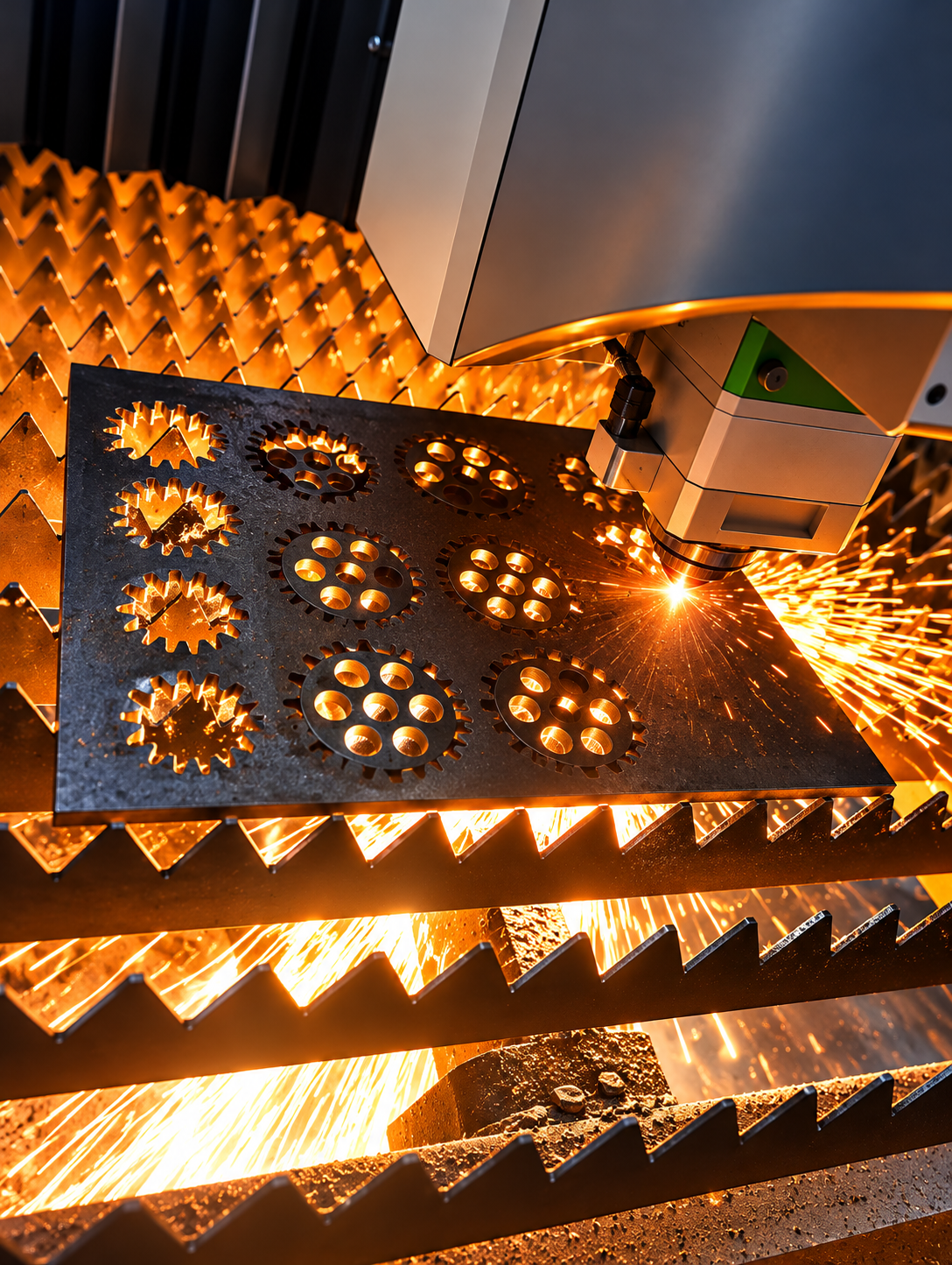 A close look at steel cutting in process.
