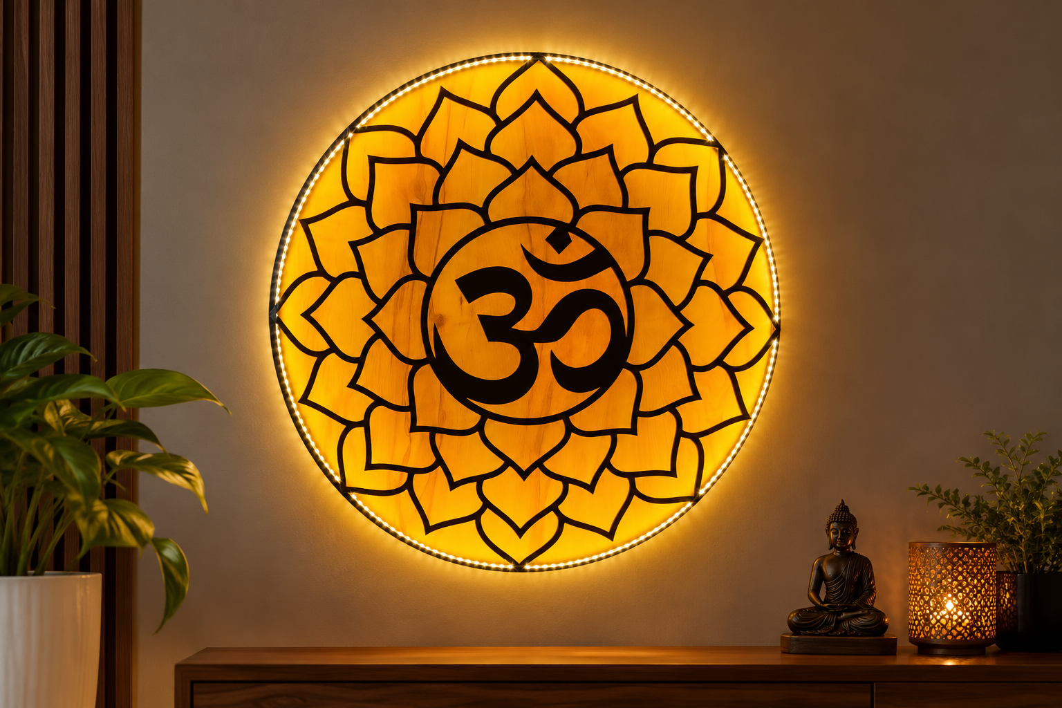 LED Lotus Om Wall Art
